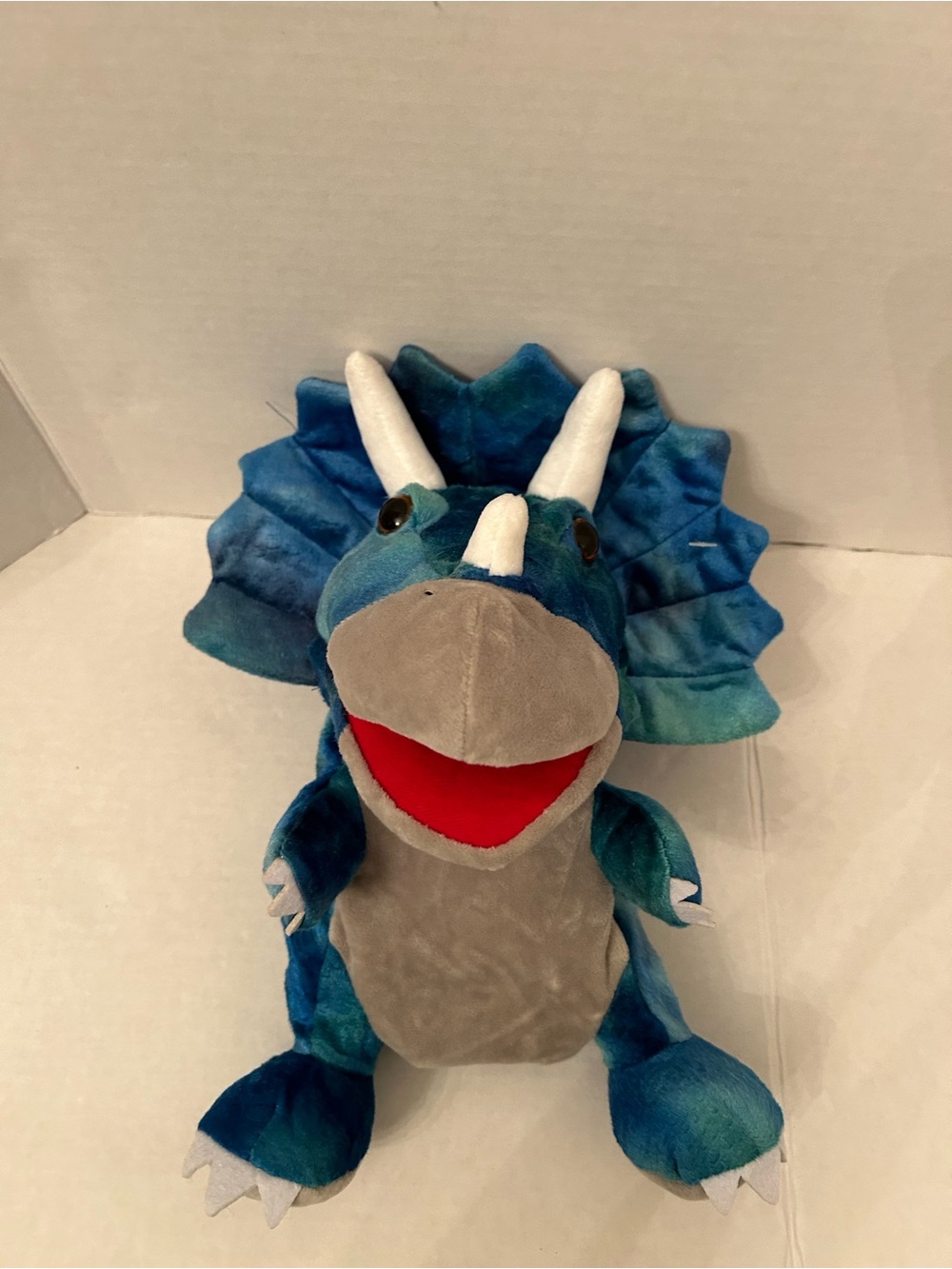 Blue Triceratops Plush Hand Puppet - Kids Toy